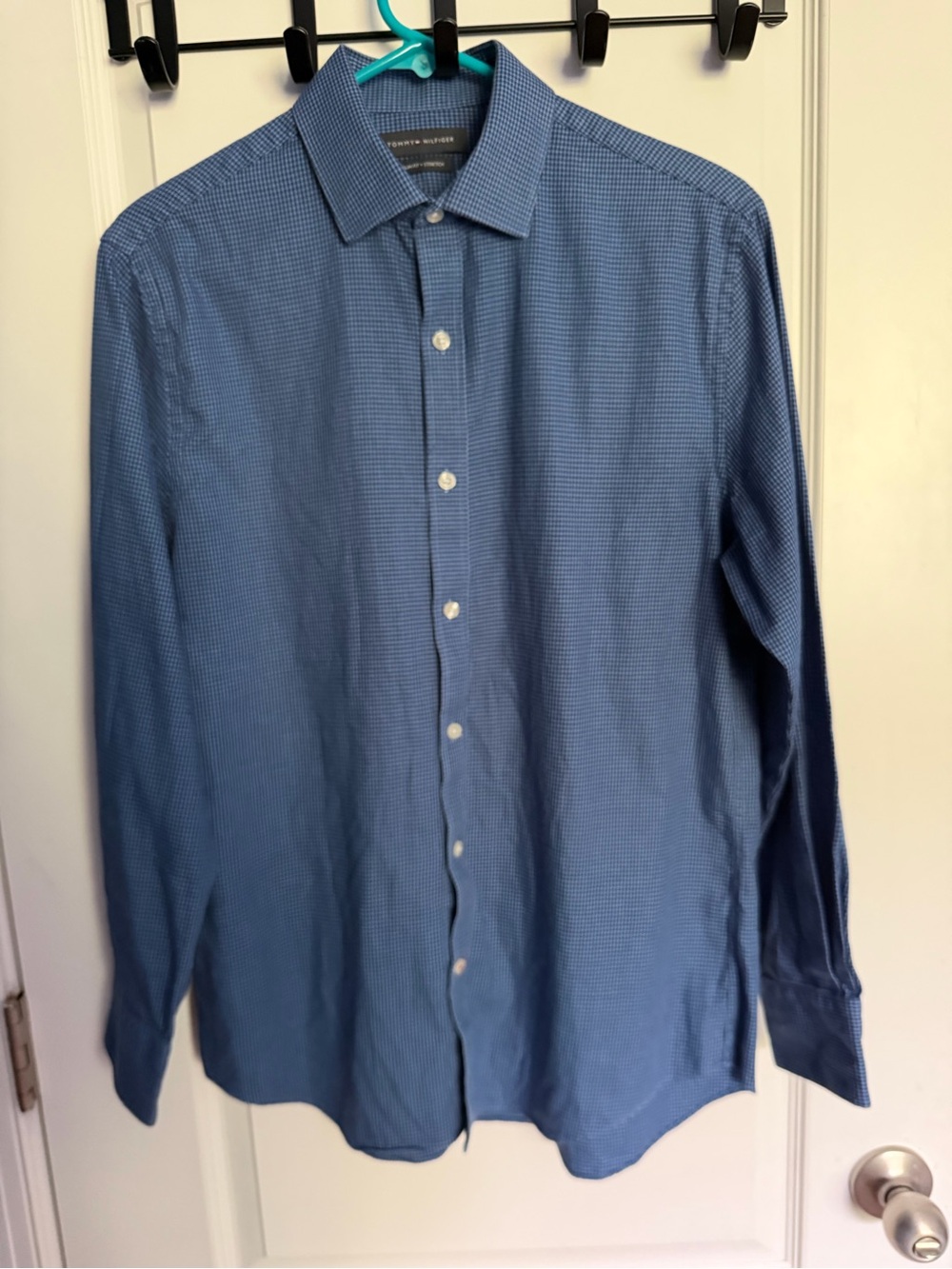 Tommy Hilfiger Men's Slim Fit Stretch Houndstooth Dress Shirt Size 15.5 32/33-M